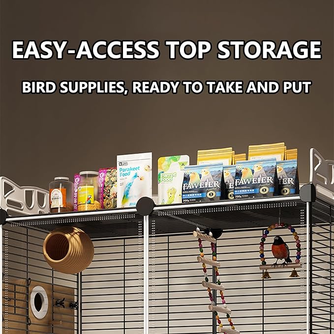Large Parrot Cage with Acrylic Doors, 4 Casters, Perch & Feeder, Detachable Drawer, Ideal for Cockatiels, Budgies, Conures, Indoor/Outdoor Use – Spacious White Birdcage(Black,36 * 36 * 106)