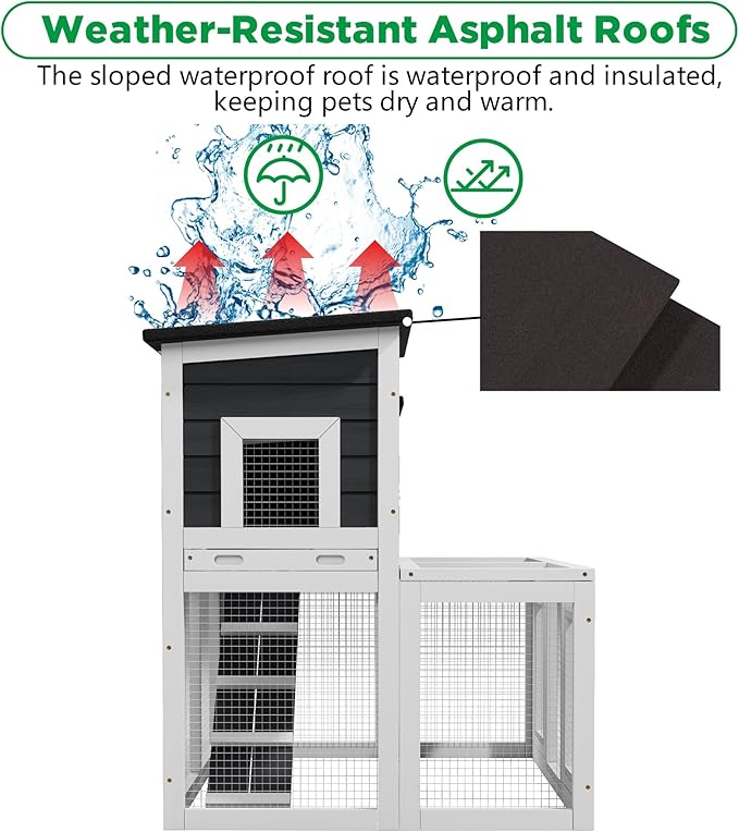 Outdoor Chicken Coops for 2-4 Chickens, All Weather Used Wooden Quail Cage Duck Coop Outdoor with Asphalt Roof, Ramp Openable Top Pull-Out Tray for Small Animals (White2)