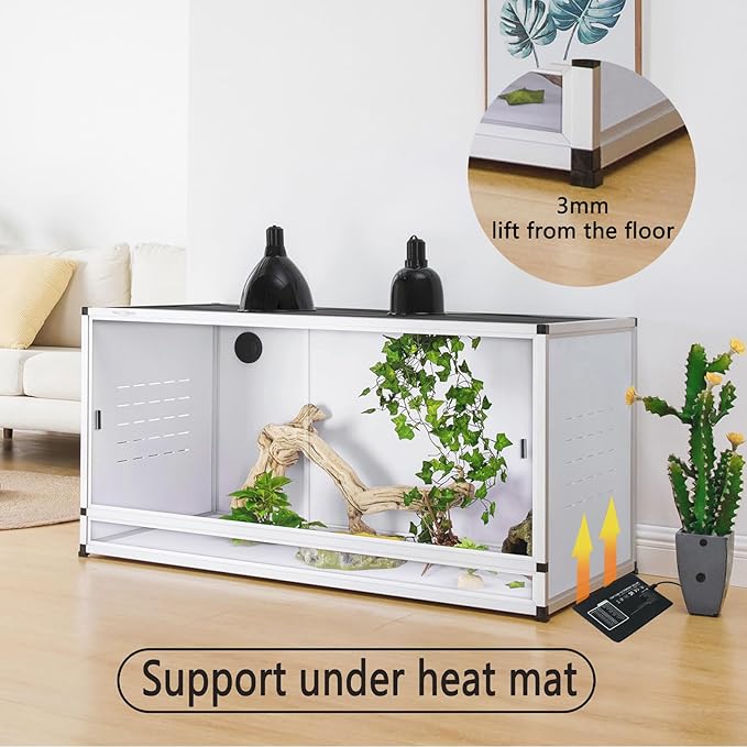 PVC Reptile Enclosure 40*17*17" Large Reptile Terrarium Habitat Tank for Bearded Dragon Gecko Lizard Snake, 50 Gallon Wide Breeding Lounge Vivarium Area with Sliding Doors Lock for Crawling Pet