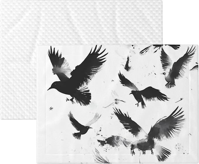 Waterproof Dog Blanket Soft Pet Blanket for Puppy Cat, Fleece Cat Throw Blankets for Furniture Bed Couch Sofa Reversible - Monochrome Flying Ravens