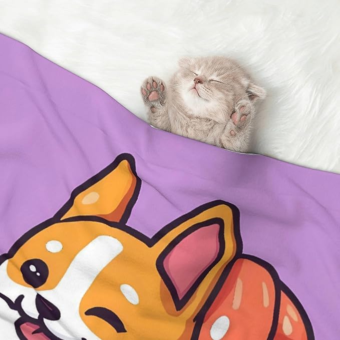 Waterproof Dog Blanket Soft Pet Blanket for Puppy Cat, Fleece Cat Throw Blankets for Furniture Bed Couch Sofa Reversible - Corgi in Sushi Roll