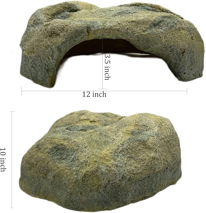 Extra Large Reptile Hide - Resin Snake Caves for Ball Pythons, Simulation Rock Hideout for Habitat, Lizard, Leopard Gecko, Bearded Dragon - Yellowish-Brown