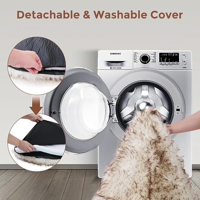 50 Inch Faux Fur Dog Bed for Large/Medium Dogs Orthopedic Beds with Fluffy Faux Fur & Soft Memory Foam for Joint Pain Relief, Machine Washable and Waterproof Dog Couch Beds White with Brown