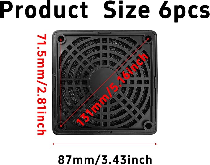6Pcs 80mm Cooling Fan Filter, Plastic Dustproof Mesh Cover