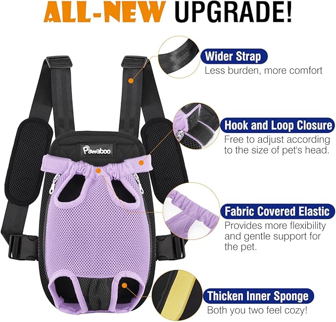 Pawaboo Pet Carrier Backpack, Adjustable Pet Front Cat Dog Carrier Backpack Travel Bag, Legs Out, Easy-Fit for Traveling Hiking Camping for Small Medium Dogs, Medium Size, Purple