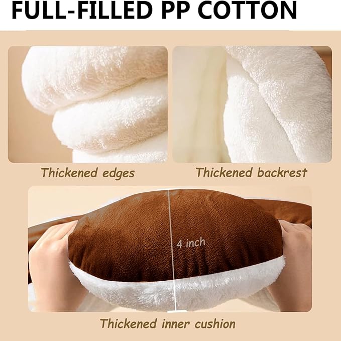 Cat Bed for Indoor Cats, Dog Bed with Anti-Slip Bottom, Rabbit-Shaped Cat/Small Dog Cave with Hanging Toy, Puppy Beds with Removable Cotton Pad, Super Soft Calming Pet Sofa Bed (Brown, Small)