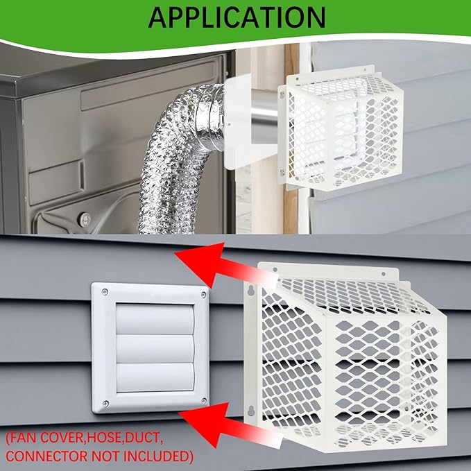 Dryer Vent Bird Guard,Dryer Vent Cover Guard for Most 5" to 6" Bathroom Exhaust Fan Cover Ventilation,8.5"Lx8.5"Wx6"H Steel Ventilation Bird Cage for Bath Exhaust Fan Cover,White,2PCS