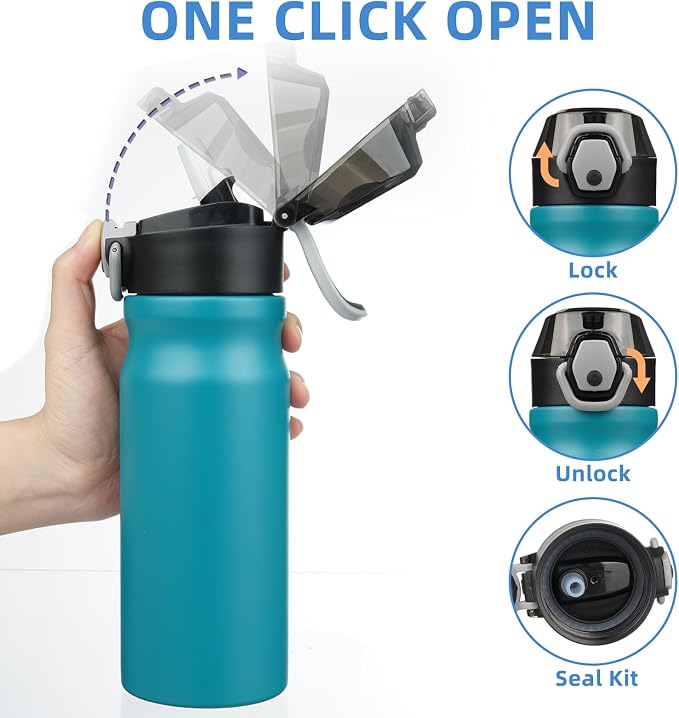 BJPKPK 18 oz Water Bottle with Straw & Handle, Insulated Stainless Flask | Leak