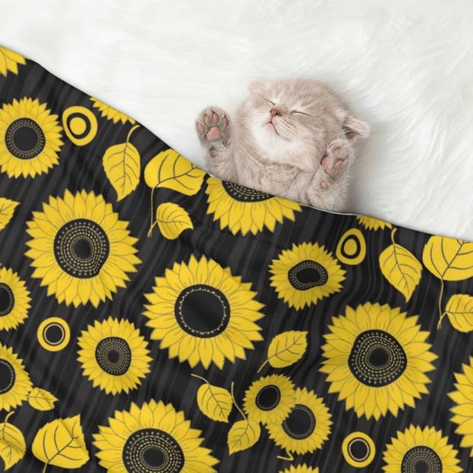 Double Sided Plush Pet Blanket with Cozy Dot Texture and Smooth Reverse, Abstract Yellow Sunflower, Reversible Throw for Dogs Cats on Couches Beds Crates