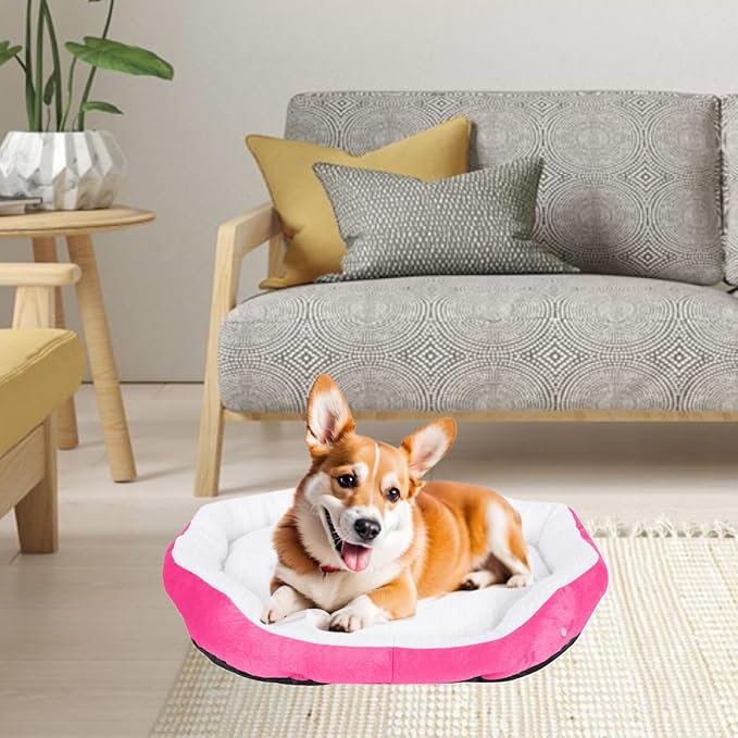Round Dog Cat Beds Mattress Washable Pads Room, Soft Durable Plush Faux Fur Sleeping Pet Fleece Bed Mat for Small Doggy Kitten Puppy, with Anti-Slip Waterproof Bottom (Pink)