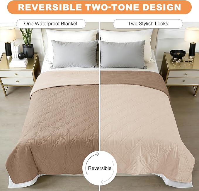 100% Waterproof Dog Couch Protector, Triple-Layer Waterproof Dog Bed Cover Pet Blanket Reversible 2-Tone Sofa Shield, Non-Slip Furniture Guard for Pets(42×50 Inch, Taupe+Apricot)