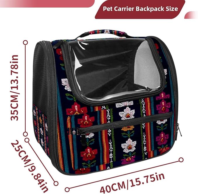Motifs African Boho Paisley Floral (21) Cat Backpack Carrier, Large Pet Backpack for Medium Small Dog Cat Puppy Kitty Bunny