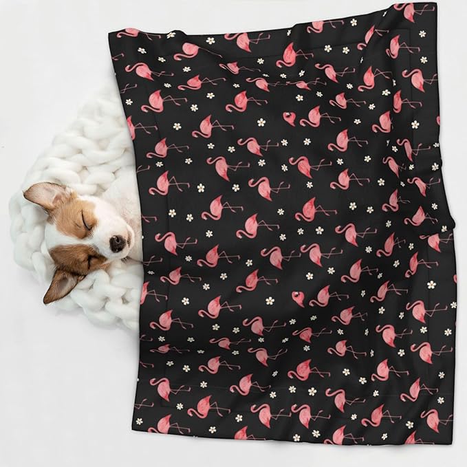 Reversible Dog Blanket for Beds Couches, Exotic Bird Pink Flamingos, Double Sided Cat Blanket with Textured Dot Feel and Smooth Feel for Seasonal Comfort All Year