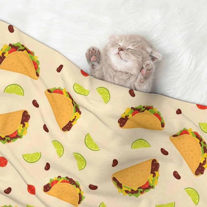 Double Sided Plush Pet Blanket with Cozy Dot Texture and Smooth Reverse, Mexican Taco, Reversible Throw for Dogs Cats on Couches Beds Crates