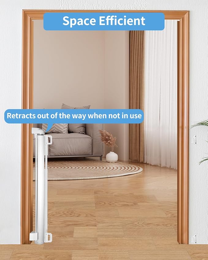 Retractable Baby Gate for Doorways and Stairs, Mesh Safety Gate for Pet, Indoor & Outdoor Use, One-Hand Operation, Easy Installation, 33.6" Tall, Expands to 55" Wide（White,33.6"x55"