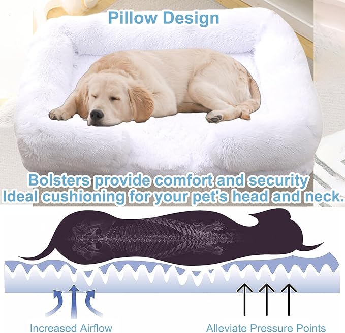 Dog Beds Large Sized dog Orthopedic, Sofa Dog Bed with Waterproof Lining and Nonskid Bottom, Rectangle Washable Dog Bed for Medium Small Dogs and Cats Comfortable ( Color : White , Size : 23 x 18" )