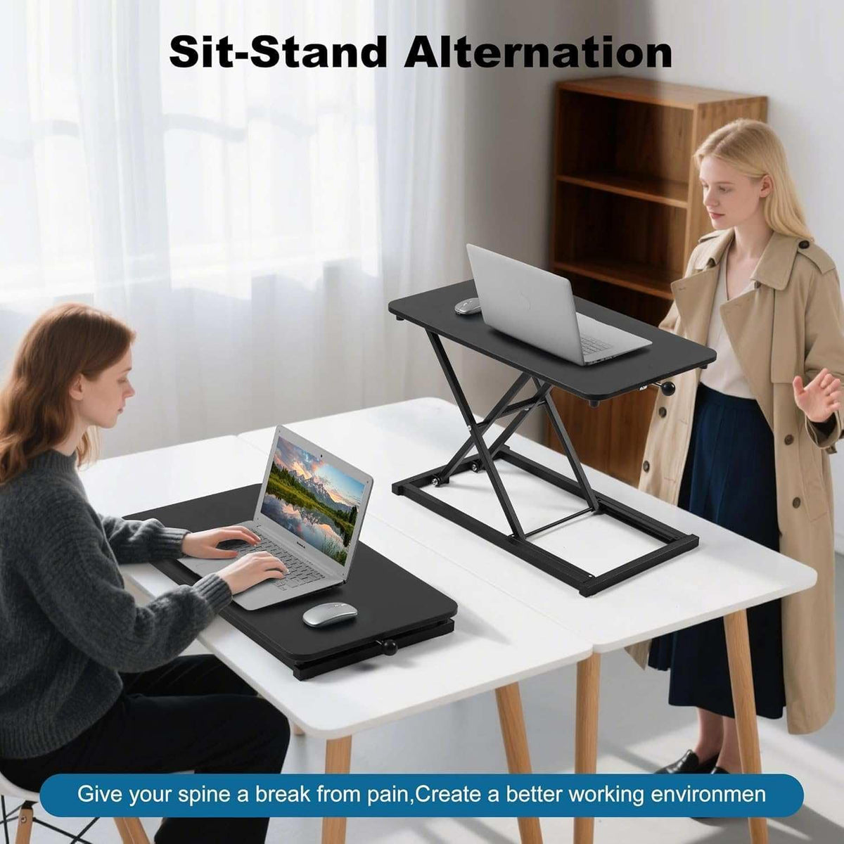 Height Adjustable Standing Desk Black Converter Keyboard Riser 23.6 Inch
