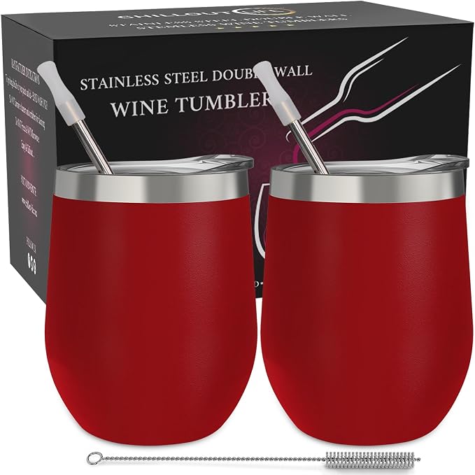 CHILLOUT LIFE 12 oz Stainless Steel Wine Tumblers 2 Pack