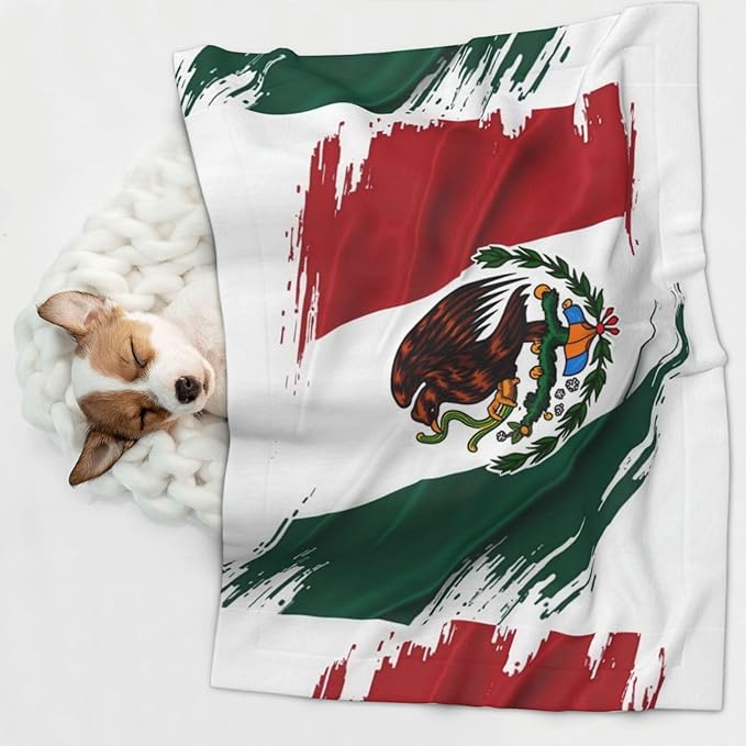 Two Sided Pet Cuddler Blanket for Anxiety Calming, Mexico Flag Cool Eagle, Reversible Plush Design with Bubble Dot Pattern Provides Familiar Surface Anywhere