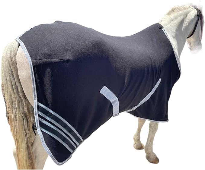 Majestic Ally Anti Pill Fleece Horse Blanket/Sheet with Silver Braided Rope (Black, 70)