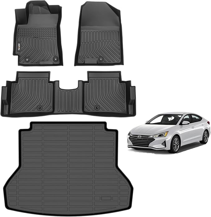 AIPOIL® Floor Mats & Cargo Liner Set for 2017-2020 Hyundai Elantra All Weather Protection TPE Anti-Slip Automotive Full Set Custom Car Mats Accessories - Black