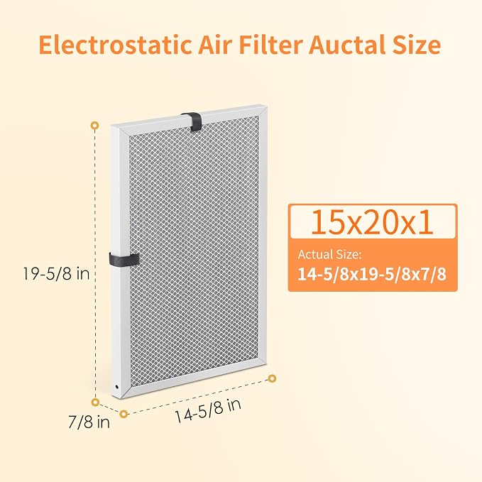 2-Pack 15x20x1 MERV 8 Reusable & Washable Electrostatic Air Filters
