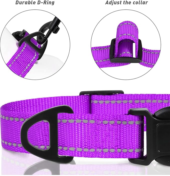 TagME Reflective Nylon Dog Collars, Adjustable Classic Pet Collar with Quick Release Buckle for Extra Small Dogs, Purple, 5/8" Width