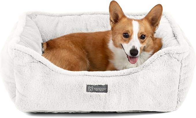 NANDOG Cloud Prive Collection Washable Cat and Dog Bed for Small to Medium Breeds – Made of Ultra Soft Micro Plush Fabric – Reversible Design with Double-Stitched Seams (Ivory White, Medium 25”)
