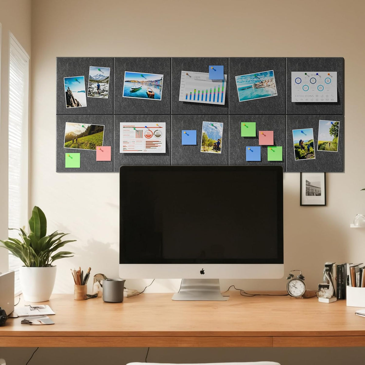 MaxGear Felt Bulletin Board 48" x 36", Dark Gray Felt Wall Tiles Wall Decor