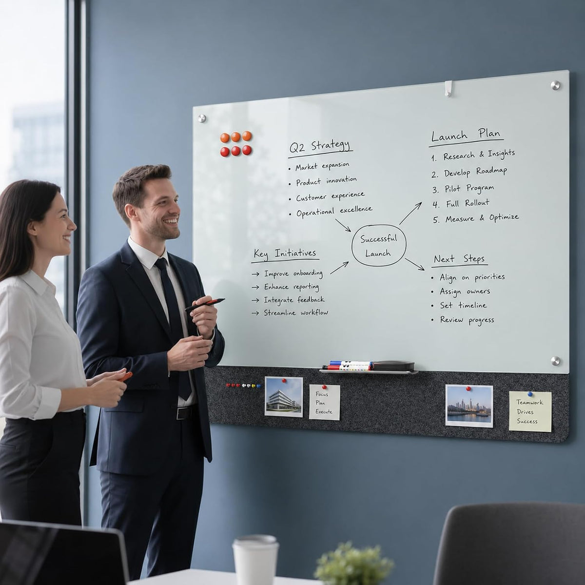 MaxGear Magnetic Glass Whiteboard & Felt Bulletin Board Combo, 48 x 36 Inch