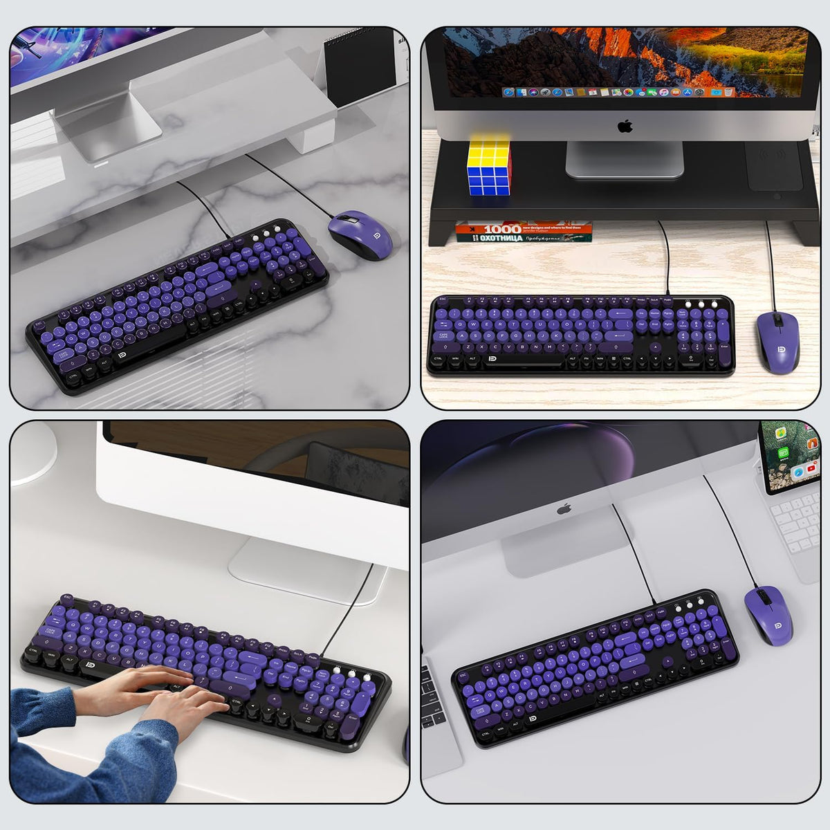 Wired Keyboard and Mouse Combo for Windows, Plug and Play USB Computer Keyboard Optical Wired Mouse, Full-Size Compatible with PC, Laptop - BlackPurple
