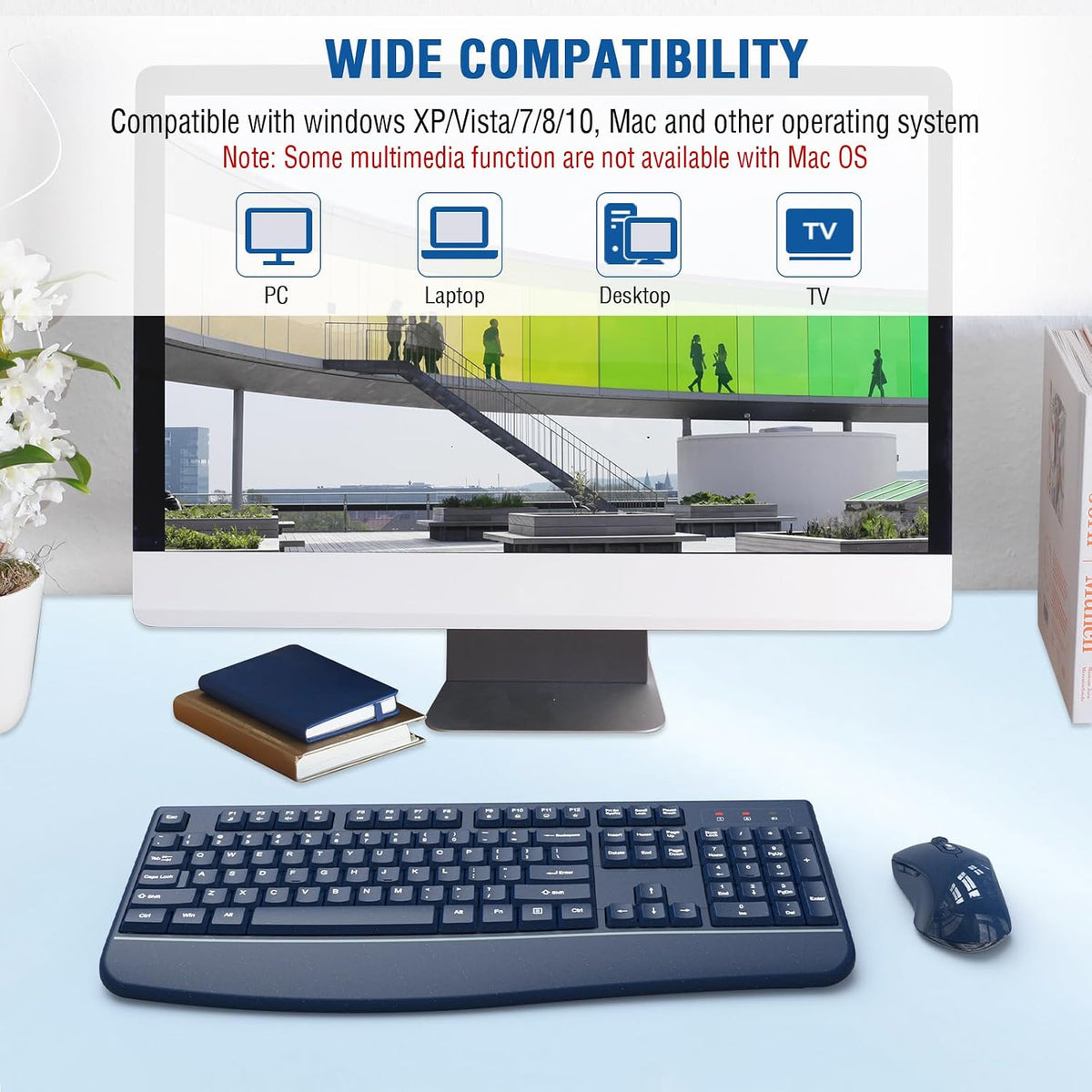 EDJO Wireless Keyboard and Mouse Combo, USB Plug & Play (Galaxy Blue)
