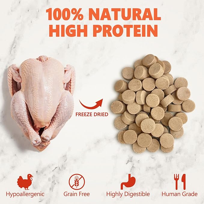 MAJOR PETS Freeze Dried Turkey Dog & Cat Treats, Quality High Protein, Hypoallergenic, Grain Free, Gluten Free, Human-Grade, Made in the USA, Easy to Digest for Training & Meal Topper, 2.5oz