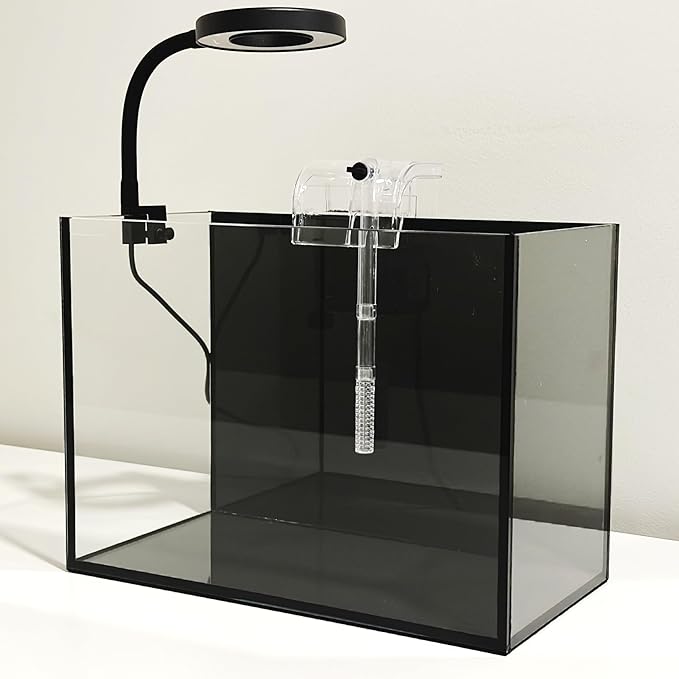 Nano Aquarium kit, Small Betta Fish Aquarium, 2.2 Gallon Rimless Glass Fish Tank with Filter, Light, and Aquascaping Decorations (Black, Complete)