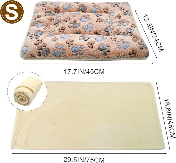 Cat Dog Bed Mat & Blanket, Reversible Pets Crate Pad Bed Mat and Ultra Soft Warm Fleece Calming Blanket for Small Puppy Kitty, Washable