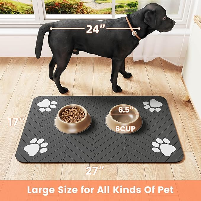 Pet Feeding Mat-Absorbent Pet Placemat for Food and Water Bowl, with Waterproof Rubber Backing, Quick Dry Water Dispenser Mat for Dog and Cat(Christmas, 16"x24")