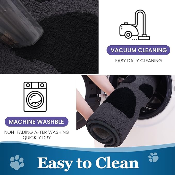 Buganda Dog Door Mat for Muddy Paws, Absorbent Dirt Trapper Washable Indoor Doormats, Non Slip Low-Profile Mud Mat for Dogs, Front Entrance Doormat for Inside Floor (70x47 Inches, Black)