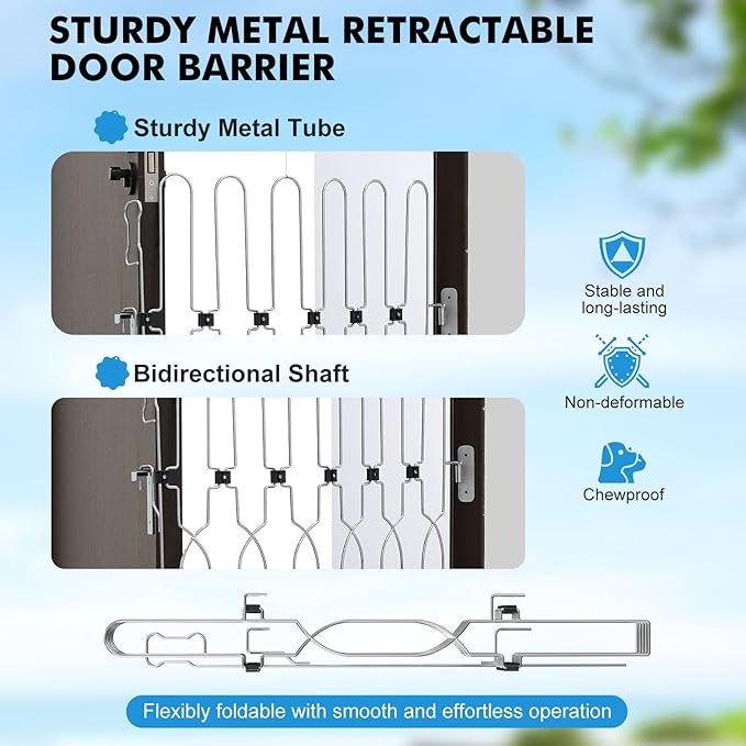 Snagle Paw Metal Retractable Door Barrier,28.4" Wide 35" Tall Safety Dog Gate for Front Door,Easy Install Retractable Pet Gate for Recreational Vehicle,Doorways