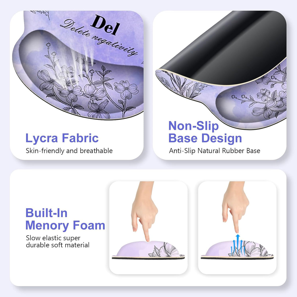 Mouse Pad, 4 in1 Large Desk Mat, Desk Pad Matt for Desktop, Anti-Slip XXL Big Computer Ergonomic Mousepad with Wrist Support for Keyboard and Mouse for Women I Purple Positive Quotes