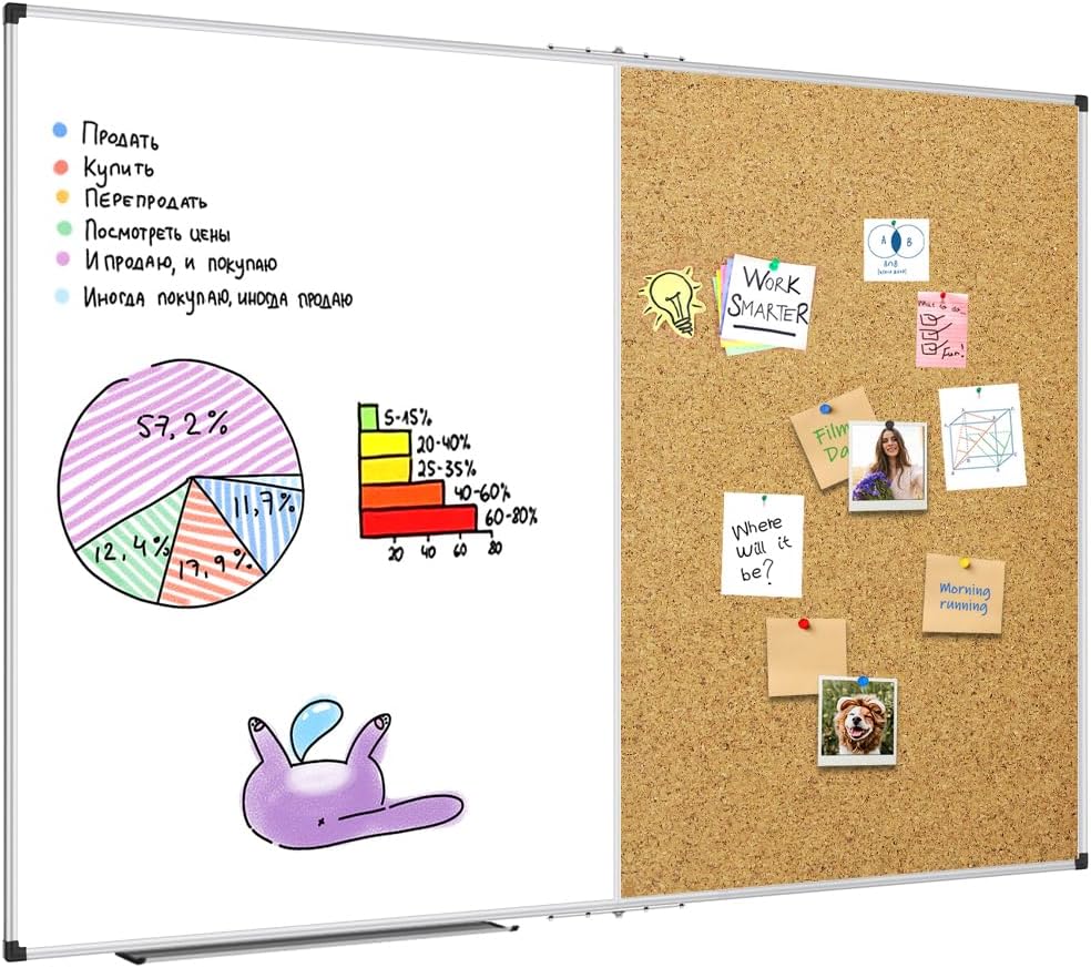 XBoard Magnetic White Board Bulletin Corkboard Combination 60 x 40 Inch