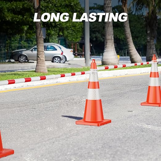 RoadHero 20 Pack 4 FT to 6.9 FT Retractable Cone Bar, Expandable Traffic Cone Bars for Parking Lots, Extendable Barricade for Road Construction, White and Red, Cone Not Included