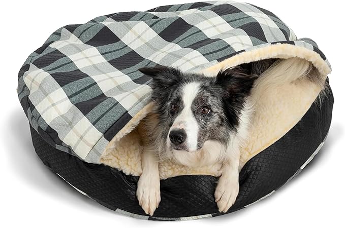 Snoozer Cozy Cave Dog Bed - Indoor Dog Bed with Cover Cave, Covered Calming Burrow for Medium & Large Sized Pets with Blanket Attached, Enclosed, Removable Washable Cover - XL, Barkley Black Diamond