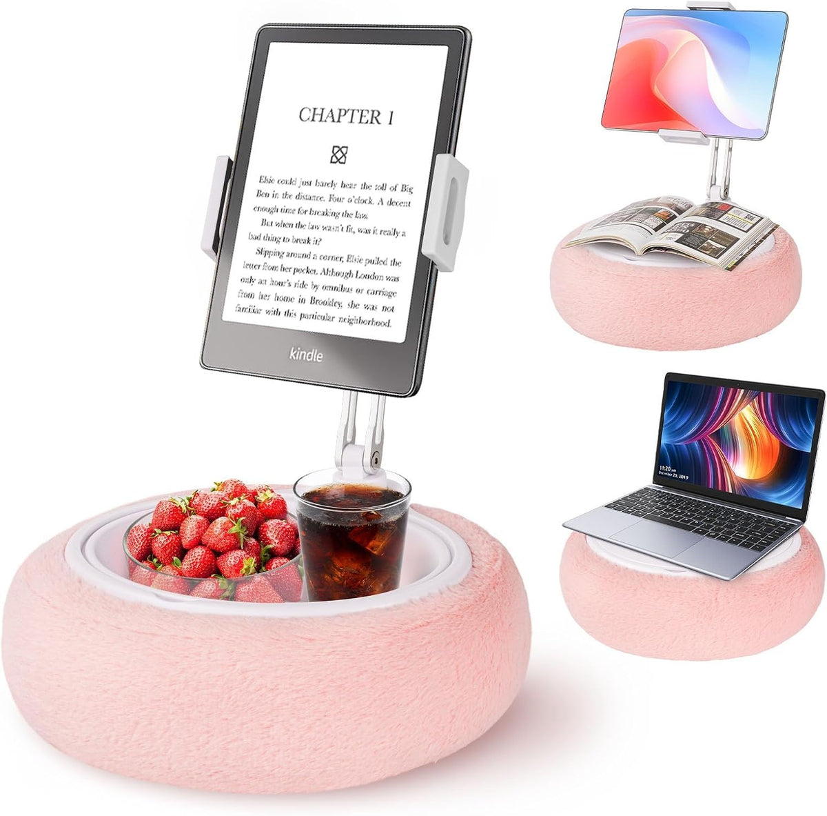 LORAK 3-in-1 Kindle Pillow Stand with Snack Bowl for 4.7-15.6" Kindle/Phone