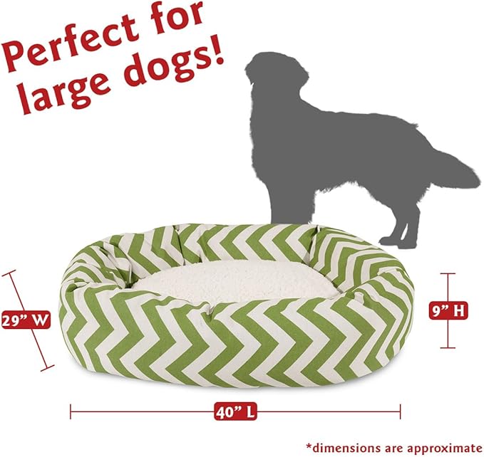 Majestic Pet 40 Inch Chevron Sherpa Calming Dog Bed Washable – Cozy Soft Round Pet Bed with Spine for Head Support - Fluffy Donut Bed 40x29x9 (inch) – Large - SAGE