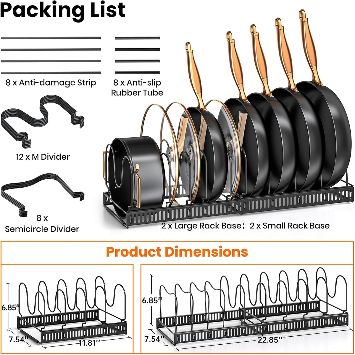 MUDEELA Expandable Pot Pan Lid Organizers inside Cabinet, 10 Divider 2-Pack