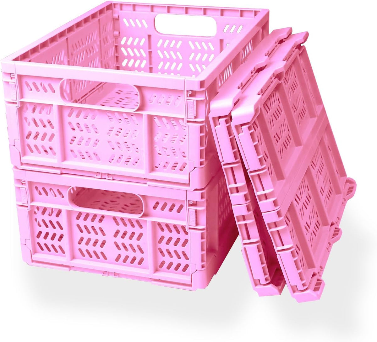 20L Folding Crate, 4Pack Plastic Storage Baskets Organizer for Home and Office,Collapsible Storage Crates for Home Office and Outdoor Organizer.(Pink)