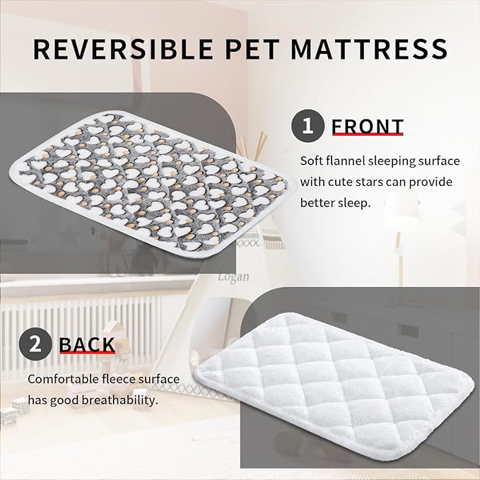 Dog Crate Mats, Soft Reversible Dog Bed Mat, Cat Mat - 24x16 Inch, Short Plush Pet Mat Crate Mat for Small Dogs, 0.6-inch Thick Thin Dog Mat, Machine Washable Ideal for 24-Inch Dog Crates