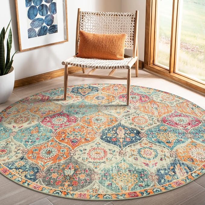 Lahome Moroccan Washable Round Area Rug, Soft Round Rugs 6ft Ultra-Thin Non-Slip