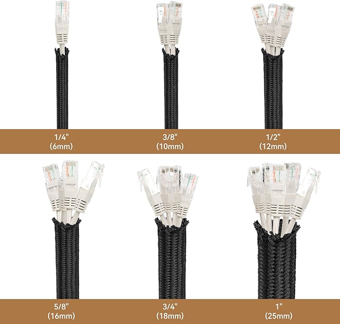 Polyamide Cable Sleeve, 10ft Flexible Expandable Braided Sleeving, Cable Management Sleeve for TV Computer Office Home Entertainment (Black, 1/4")