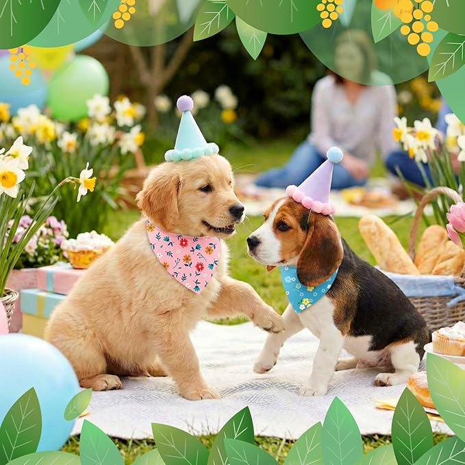 Abbylike 50 Pieces Spring Dog Bandanas Bulk Flower Daisy Sunflower Dog Bandanas for Pets Triangle Kerchief Scarf Bibs for Spring Pets Dogs Party Costume Accessories, 25 Styles (19.7 x 13.8 x 13.8)